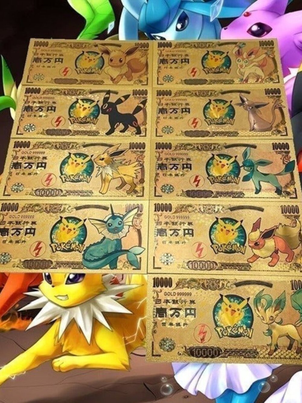 Pokemon Eevee Evolutions Gold Japanese Banknotes COMPLETE SET